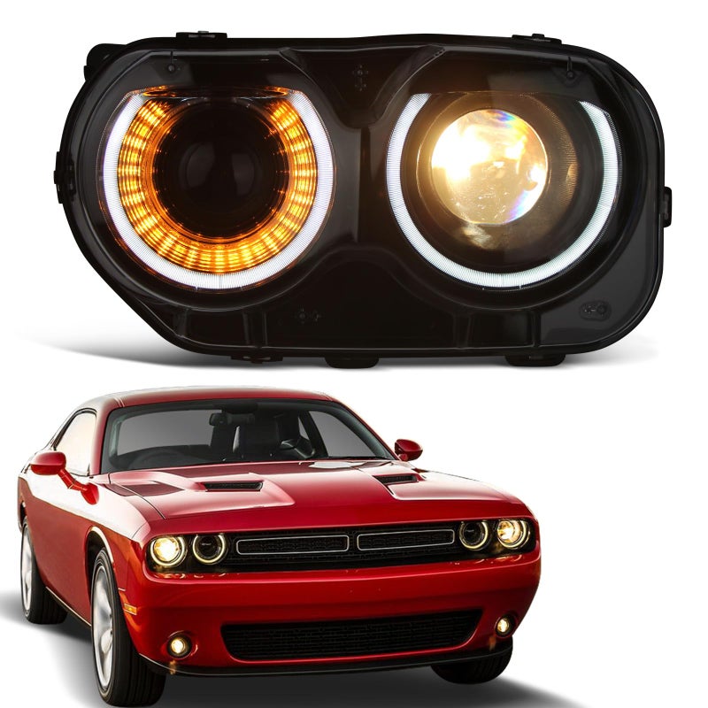 KNSPEC Headlight Assembly Compatible With Dodge Challenger 20152021 Black Housing Halogen Head Lights Replaceable 68174065AF CH2502267Left Driver Side Challenger 1521